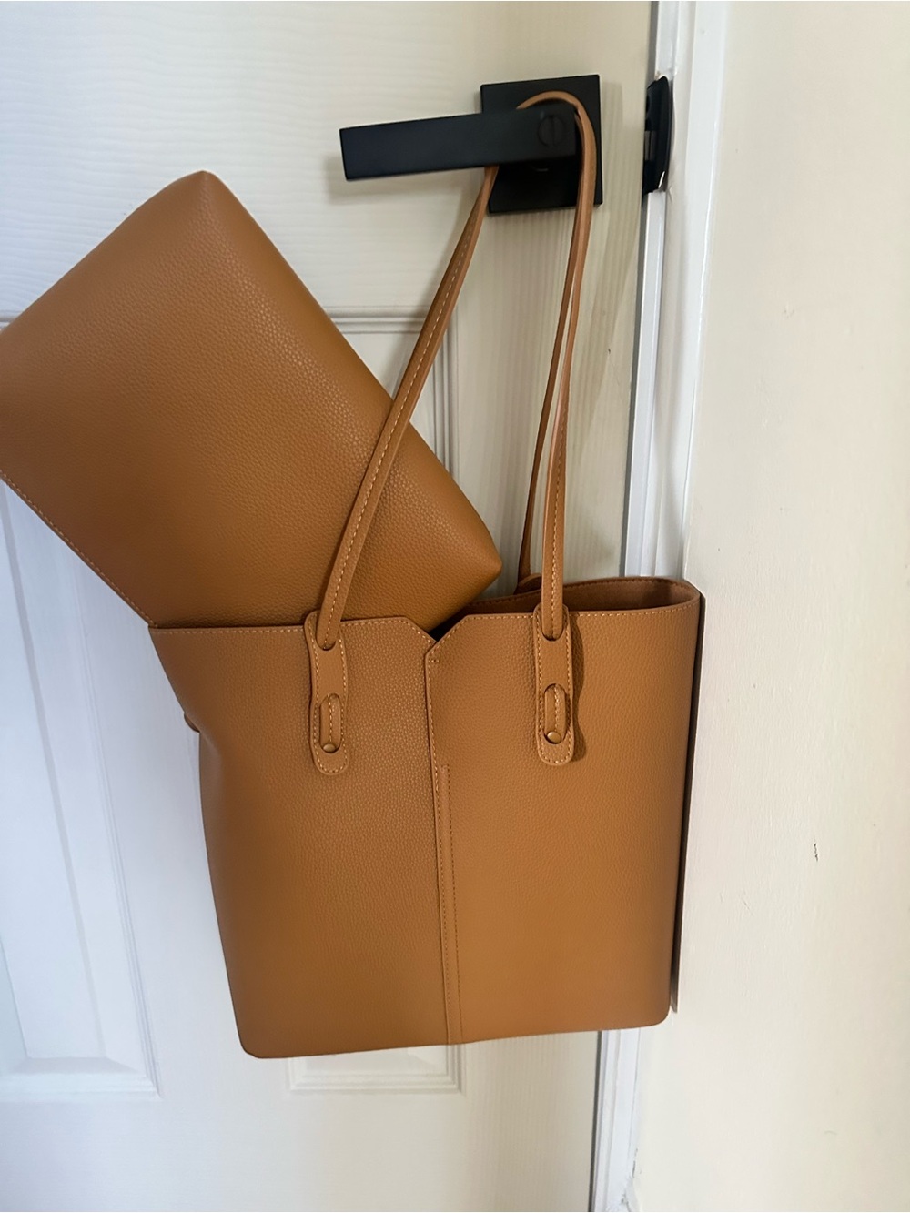 Classic Tan Tote Bag with Removable Pouch